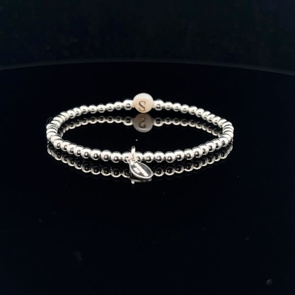 925 Sterling Silver Beaded Stretch Stacking Bracelet MOP Letter Initial S - Picture 4 of 6